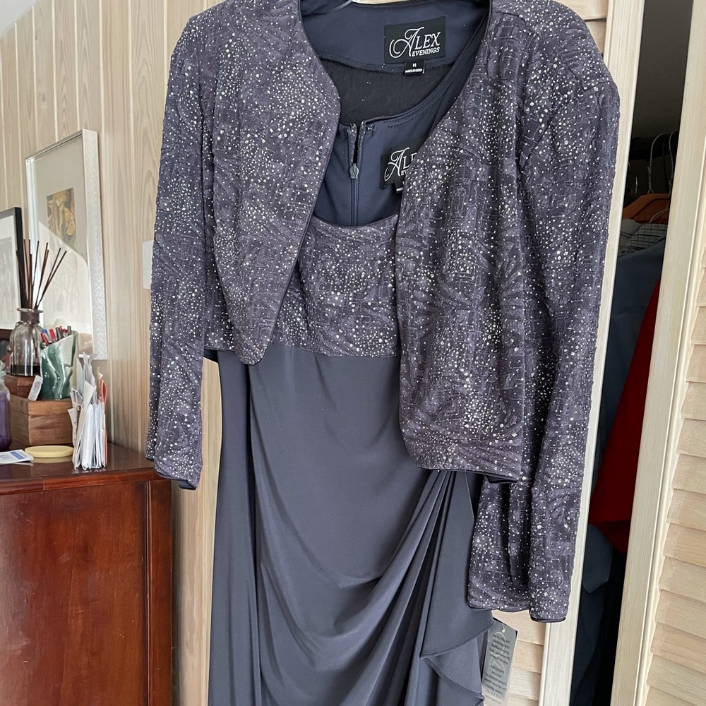 Silver grey sleeveless dress with Bolero jacket
